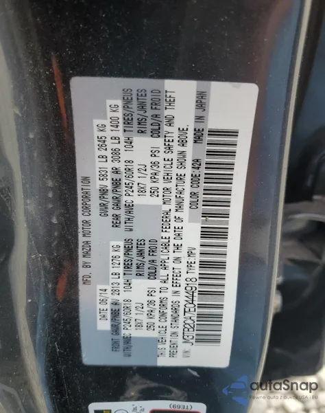 2014 Mazda Cx-9 Touring из США, поврежденный, VIN JM3TB2CA7E0444918